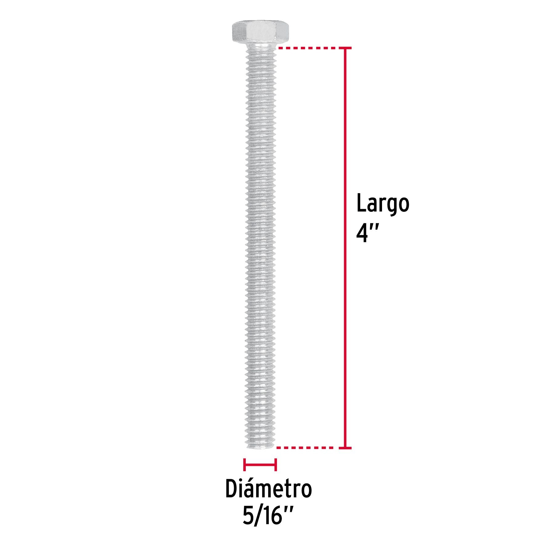 Tornillo Cabeza Hexagonal 5/16" x 4" Fiero Bolsa 50 Pieza