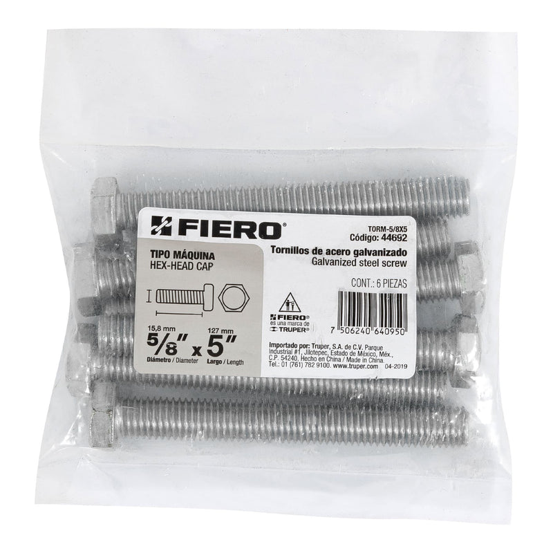 Tornillo Cabeza Hexagonal 5/8" X 5" Fiero 1 Pieza