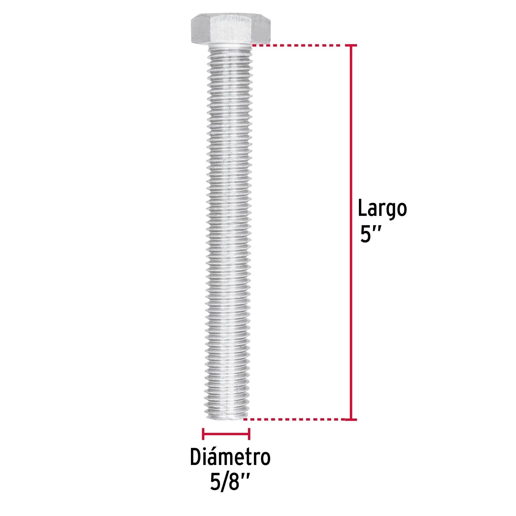 Tornillo Cabeza Hexagonal 5/8" x 5" Fiero Bolsa 6 Piezas