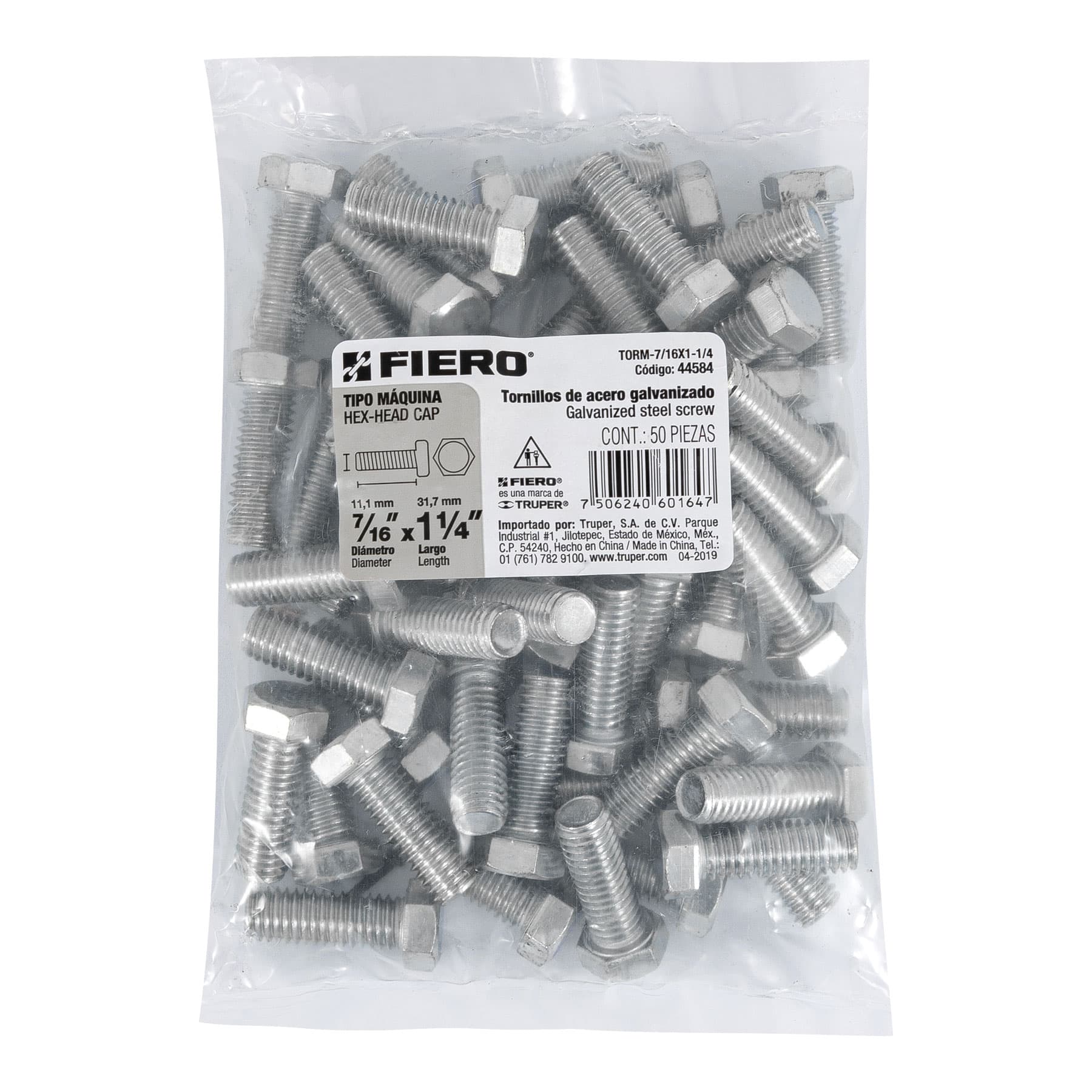 Tornillo Cabeza Hexagonal 7/16" (11 mm) X 1"1/4 Fiero