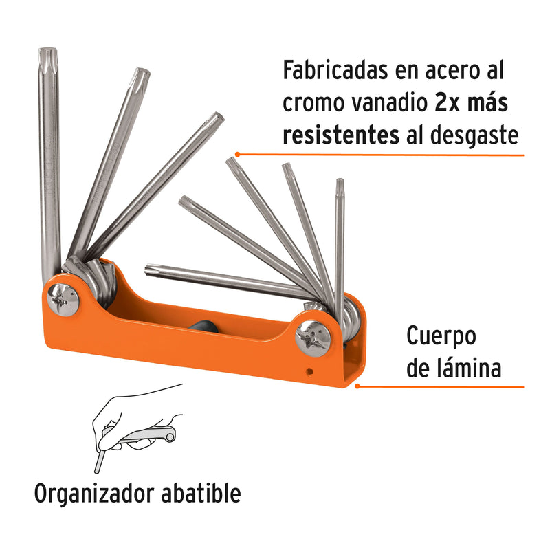 Juego de 8 Llaves Hexagonales Torx Tipo Navaja Truper