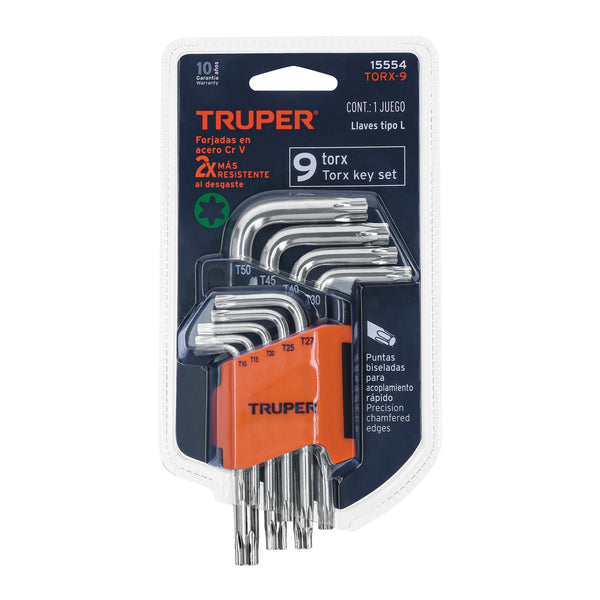 Juego de 9 Llaves Torx con Organizador Abatible Truper