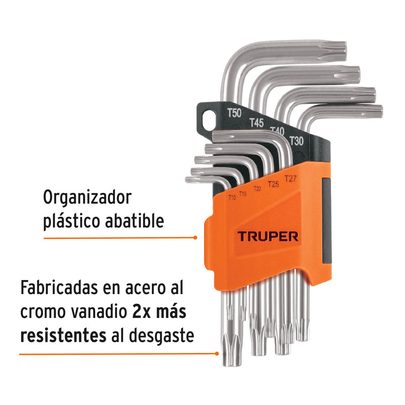 Juego de 9 Llaves Torx con Organizador Abatible Truper
