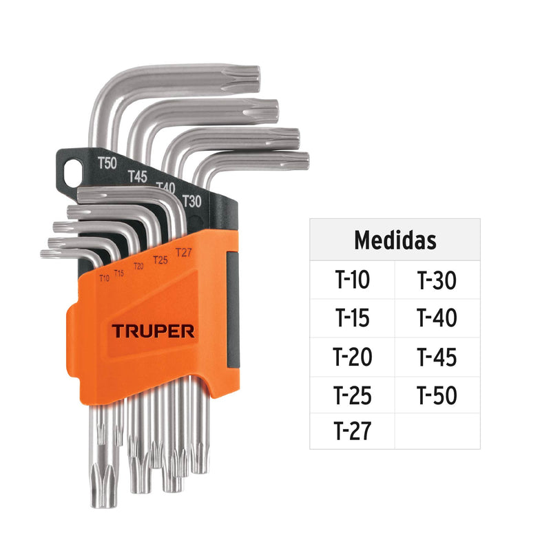 Juego de 9 Llaves Torx con Organizador Abatible Truper