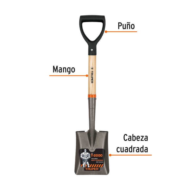 Pala Cuadrada Cajuelera Mango Madera Truper