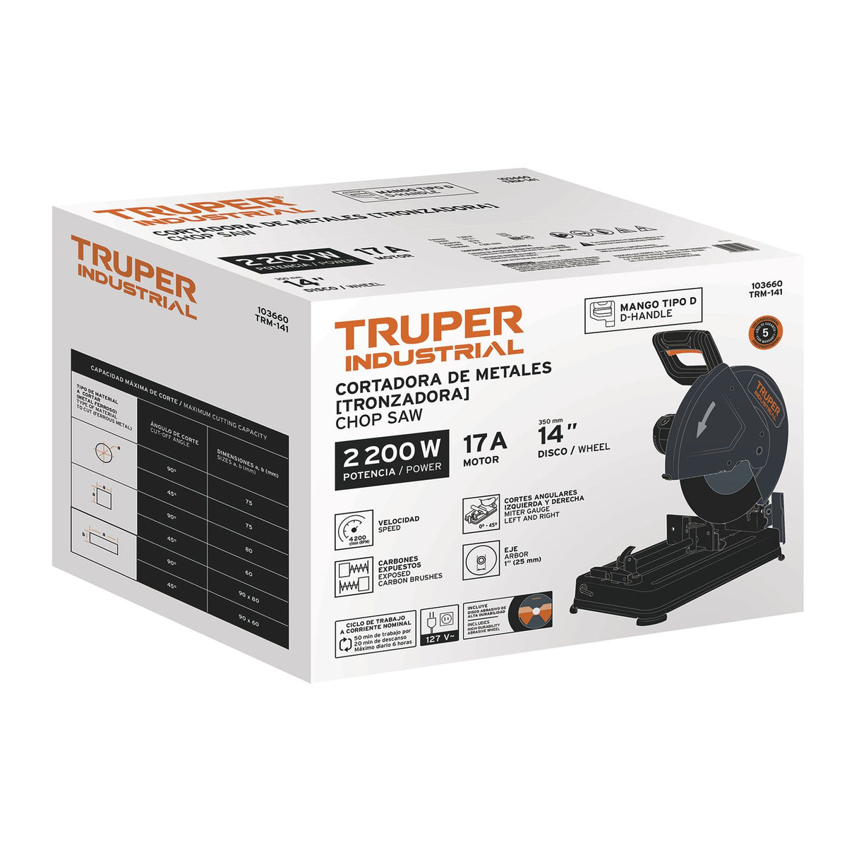 Cortadora de Metales 14" 2,200 Watts Mango en "D" TRUPER INDUSTRIAL