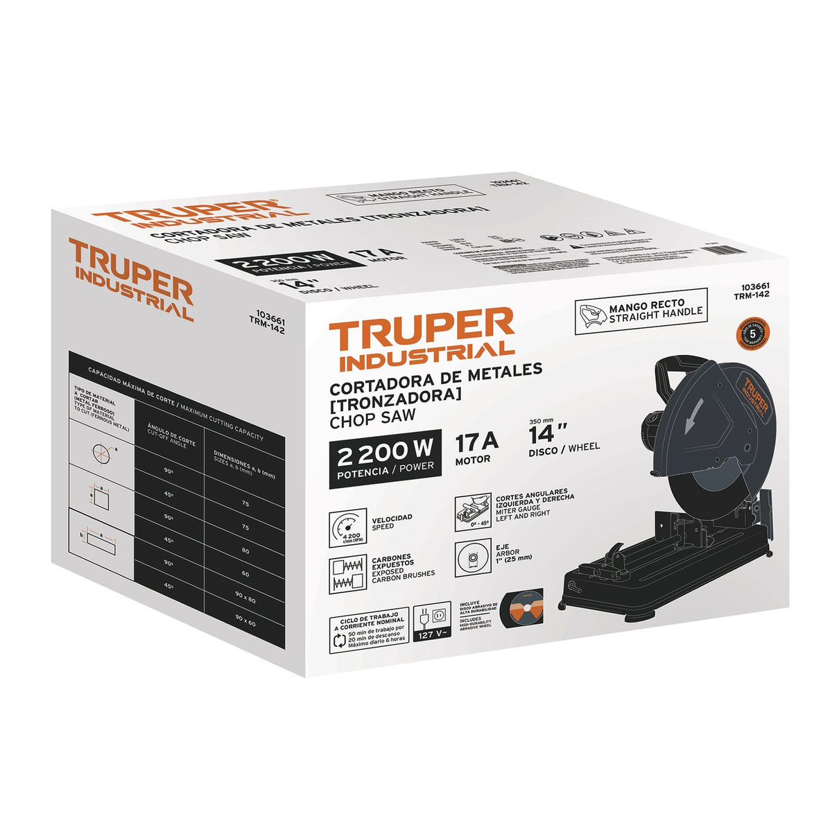 Cortadora de Metales 14" 2,200 Watts Mango Recto TRUPER INDUSTRIAL