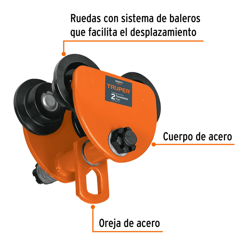 Trole de Carga para Vigas IPS e IPR Ajustable Truper 2 Toneladas