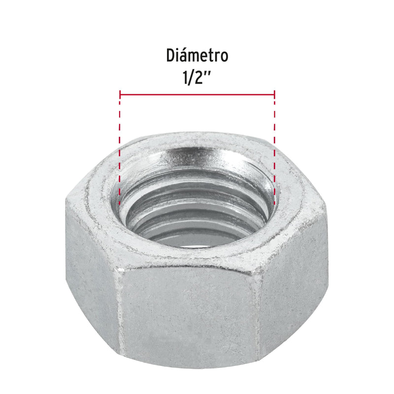 Tuerca Hexagonal 1/2" (13 mm) Fiero Blister 6 Piezas