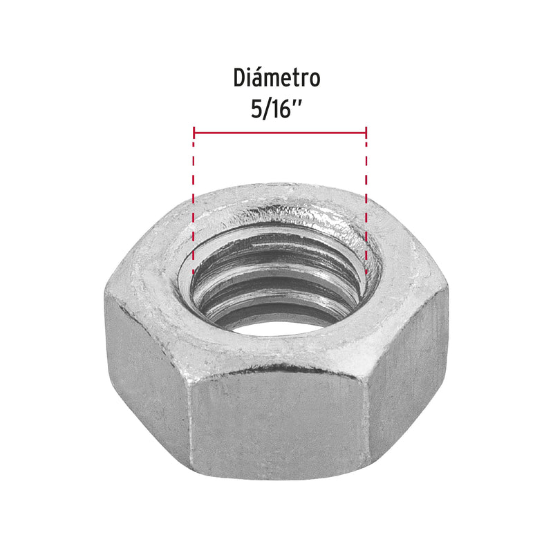 Tuerca Hexagonal 5/16" (8 mm) Fiero Blister 20 Piezas