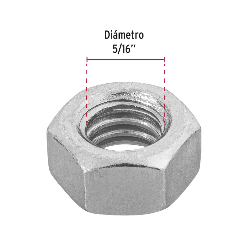 Tuerca Hexagonal 5/16" (8 mm) Fiero Bolsa 150 Piezas