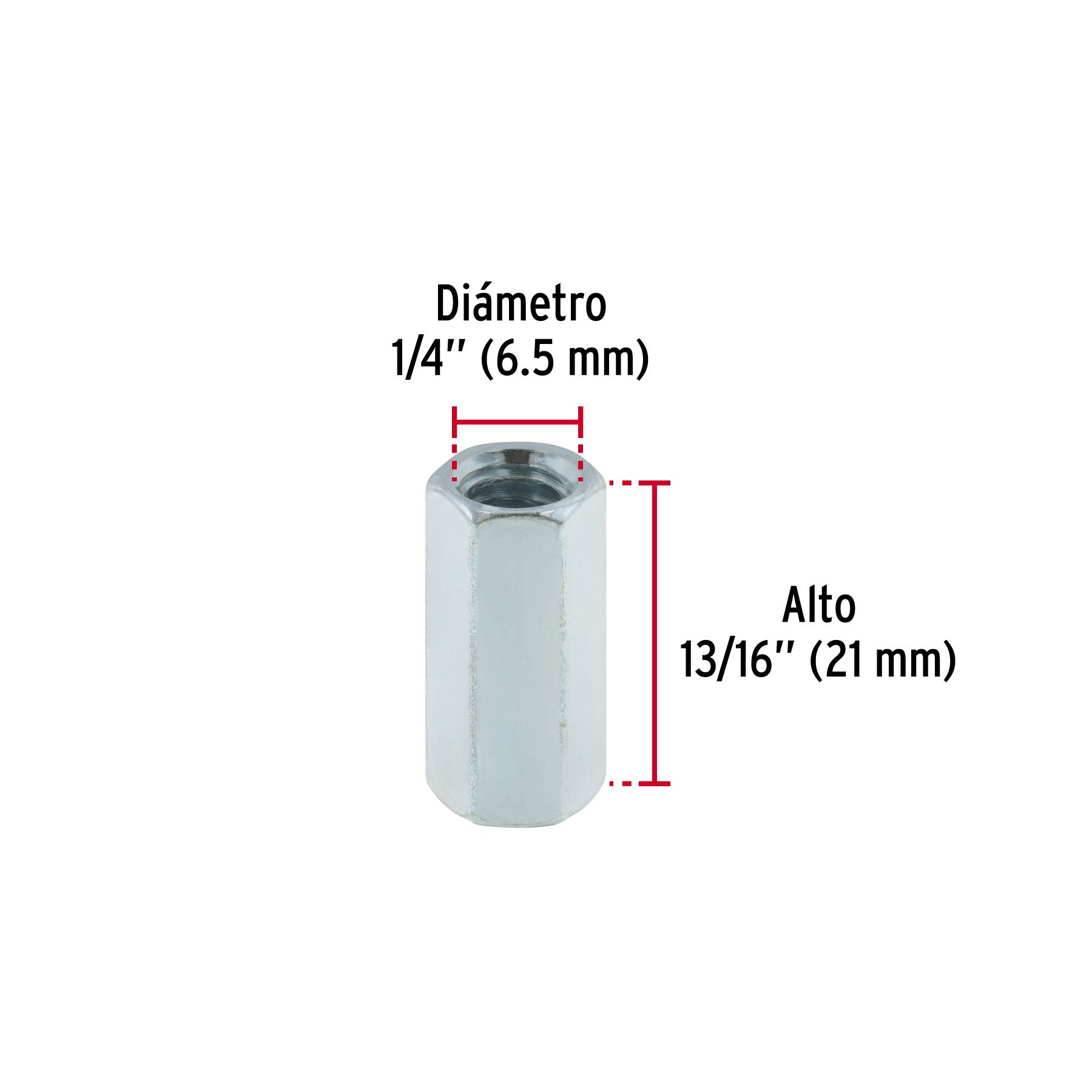 Tuerca Cople 1/4" (6 mm) Fiero Bolsa 5 Piezas