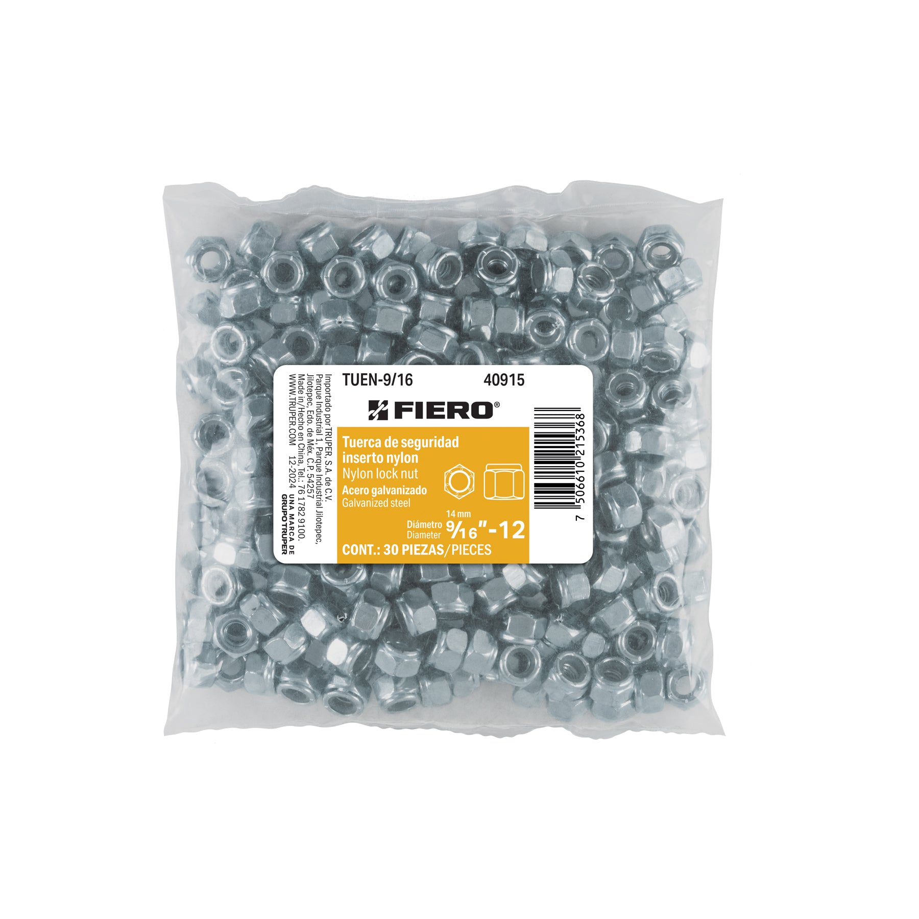 Tuerca de Seguridad 1/4" (6 mm) Fiero Bolsa 250 Piezas
