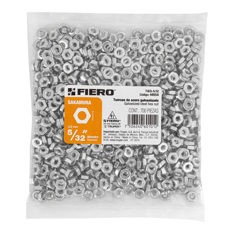 Tuerca Hexagonal 5/32" (4 mm) Fiero Bolsa 700 Piezas