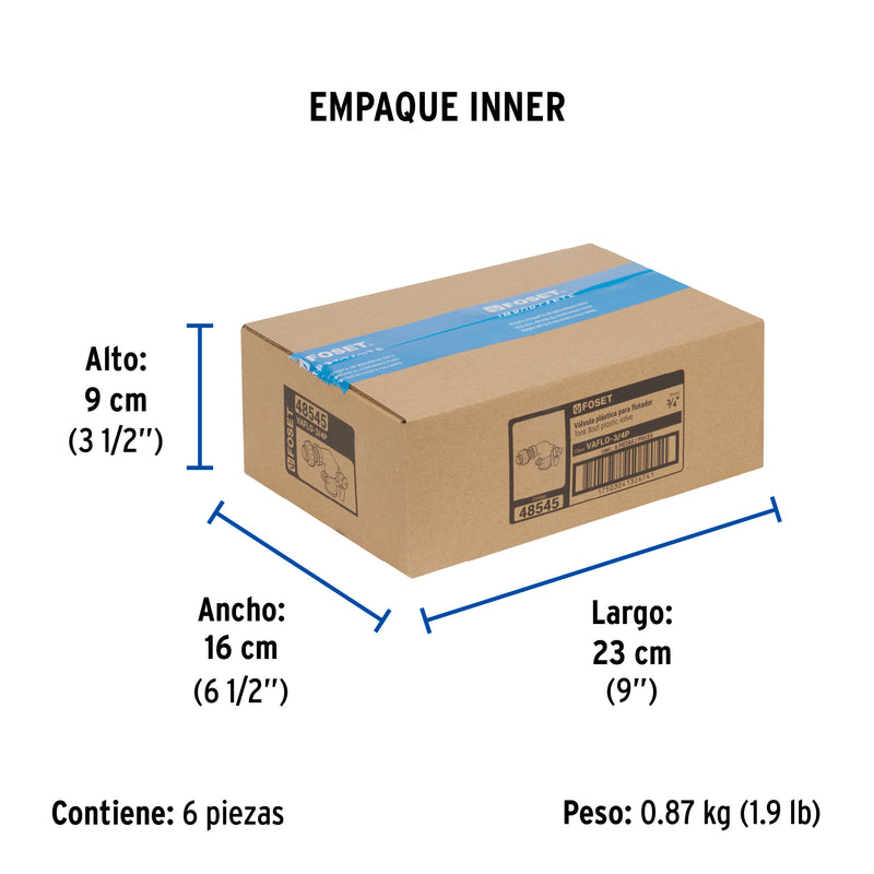 Valvula de Llenado Tanque Alto Plastico 3/4" (19 mm) Foset