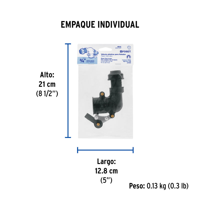 Valvula de Llenado Tanque Alto Plastico 3/4" (19 mm) Foset