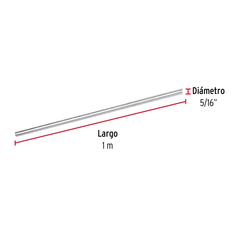 Varilla Roscada de 1 Metro x 5/16" (8 mm)