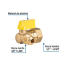 Valvula de Paso para Gas 3/8" Flare X 1/2" Hembra NPT ANGULAR FOSET