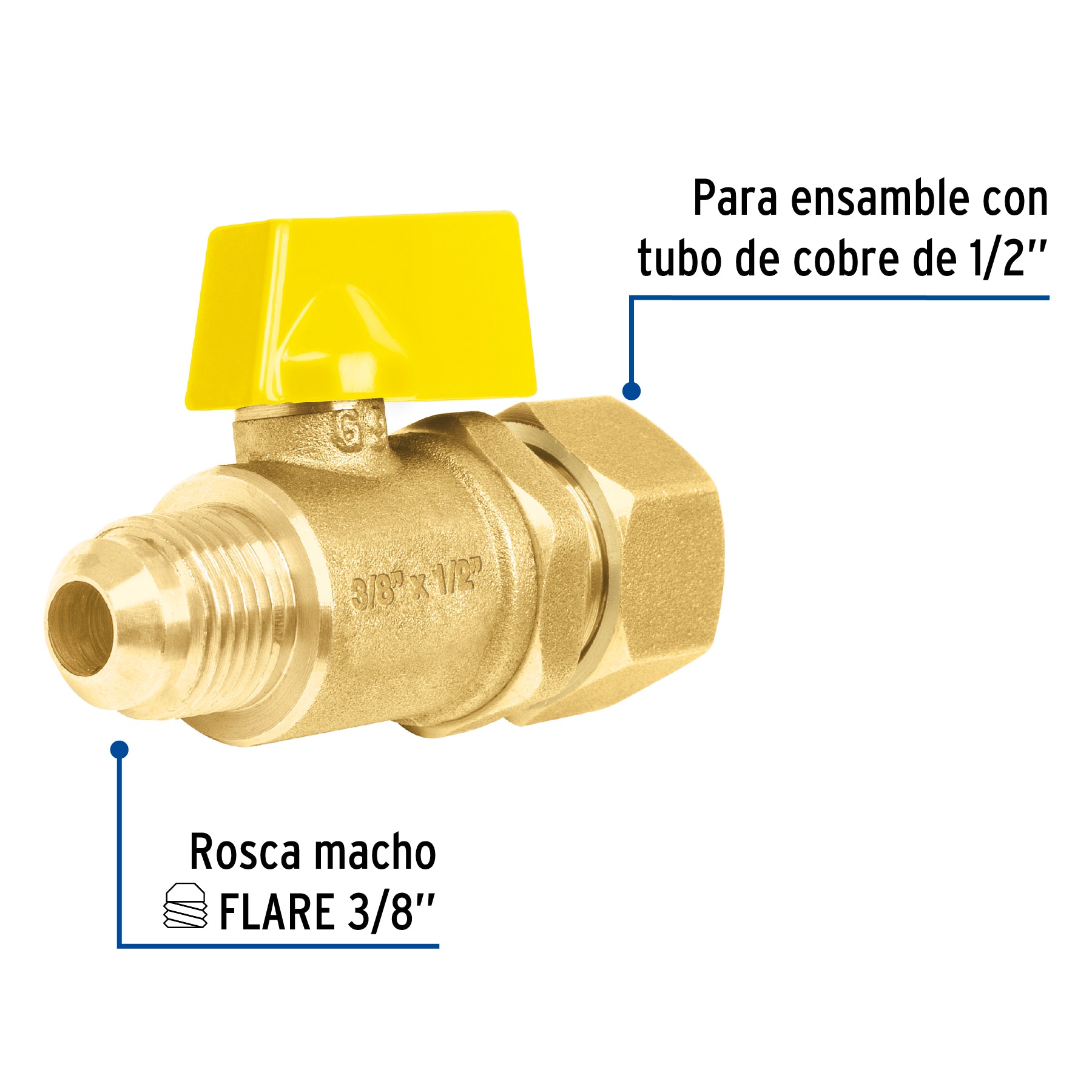 Valvula de Paso para Gas Tipo Barrilito 3/8" Flare X 1/2" NPT Foset