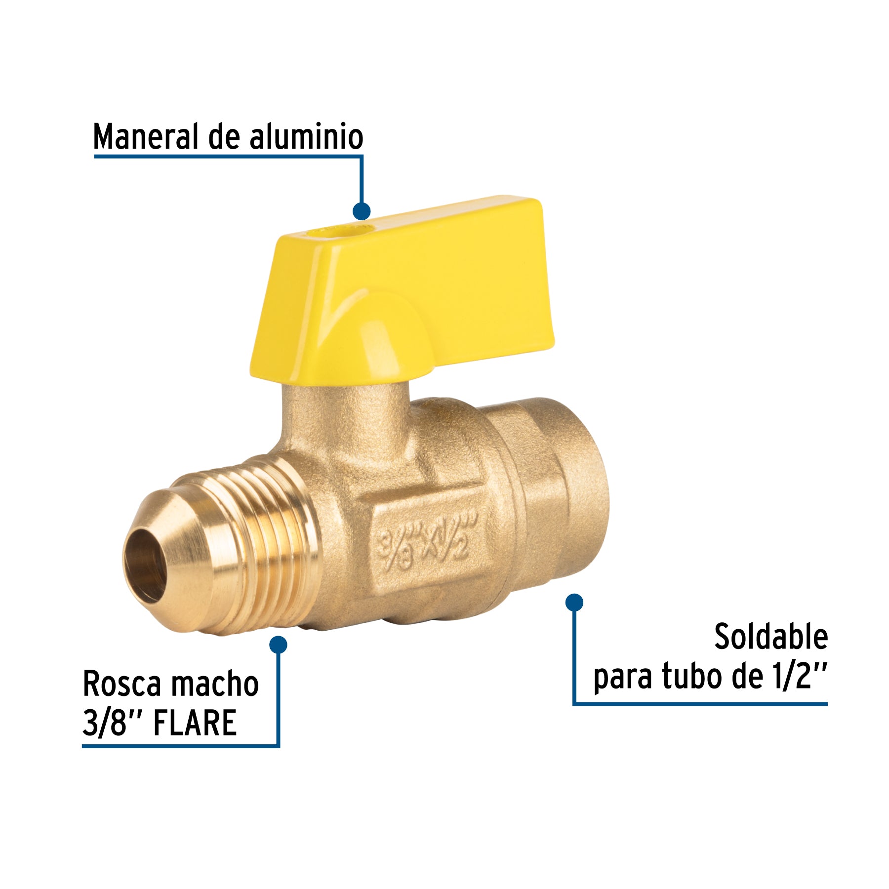 Valvula de Paso para Gas 3/8" Flare X 1/2" Soldable Foset