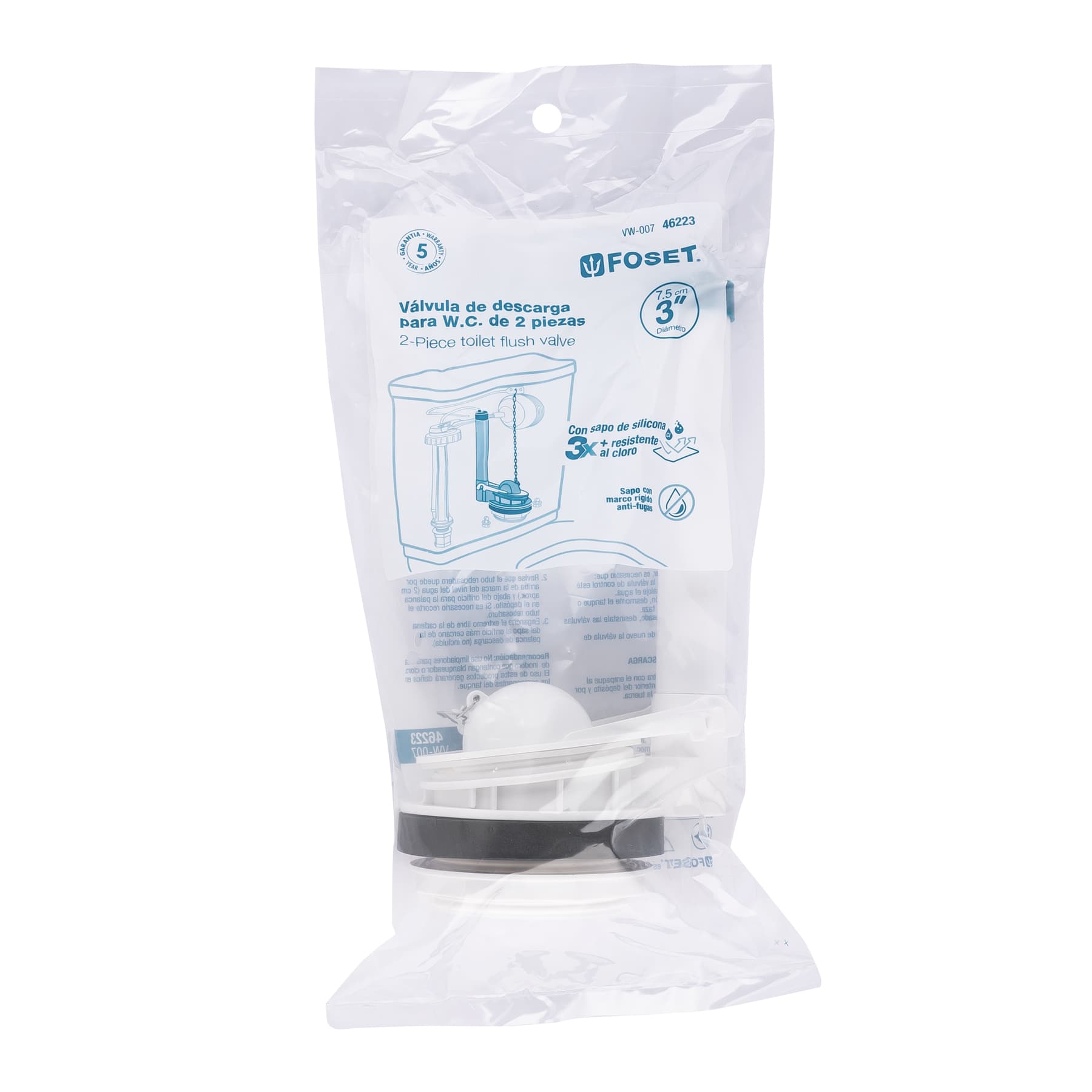 Contra Rebozadero para WC de 3" de 2 Piezas Cadena de Plastico Foset