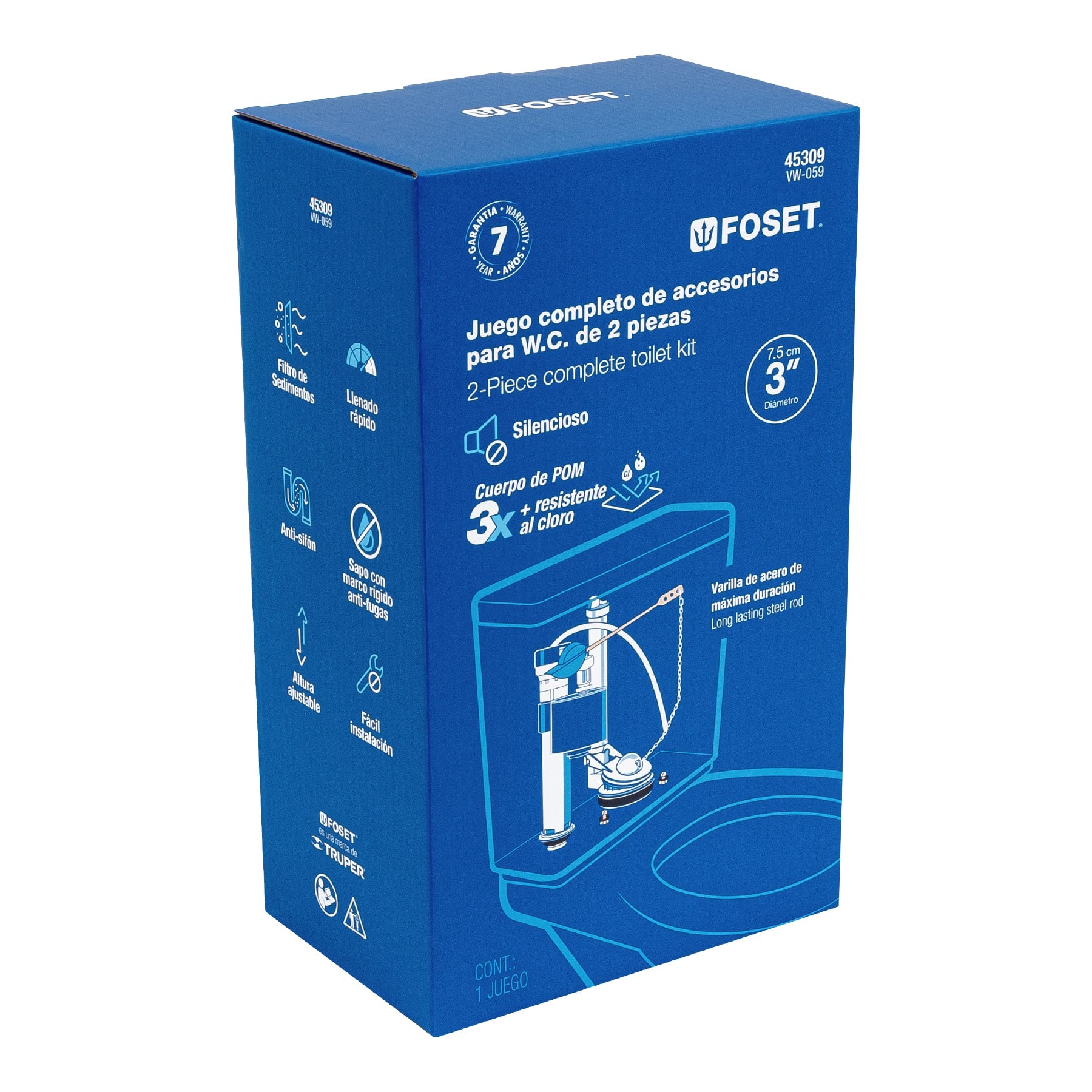Herrajes para Sanitario Descarga 3” Altura Ajustable Foset