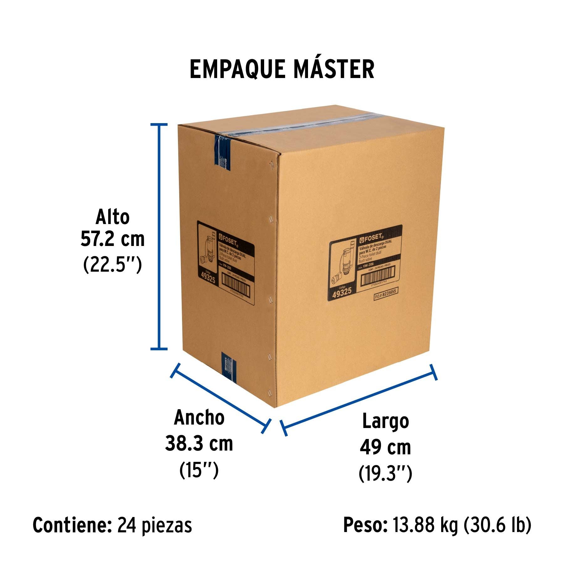 Valvula Descarga Dual Sanitario de 2 Piezas de 2" con Boton Frontal, Lateral o Superior Foset