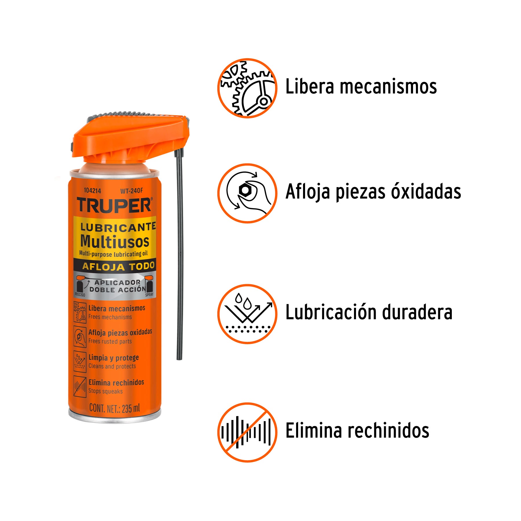 Lubricante Aflojatodo Aplicador Doble Accion Truper 235 ml