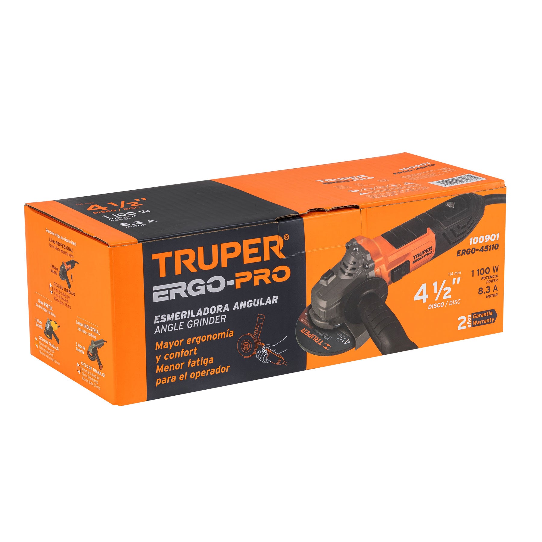 Esmeriladora Angular 4"1/2 - 1,100 Watts Truper ERGO-PRO