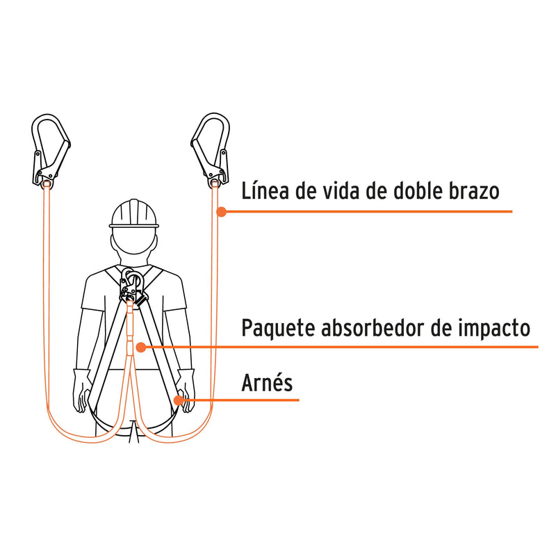 Linea de Vida con Absorbedor de Impacto Doble Brazo Gancho Grande ANSI Truper