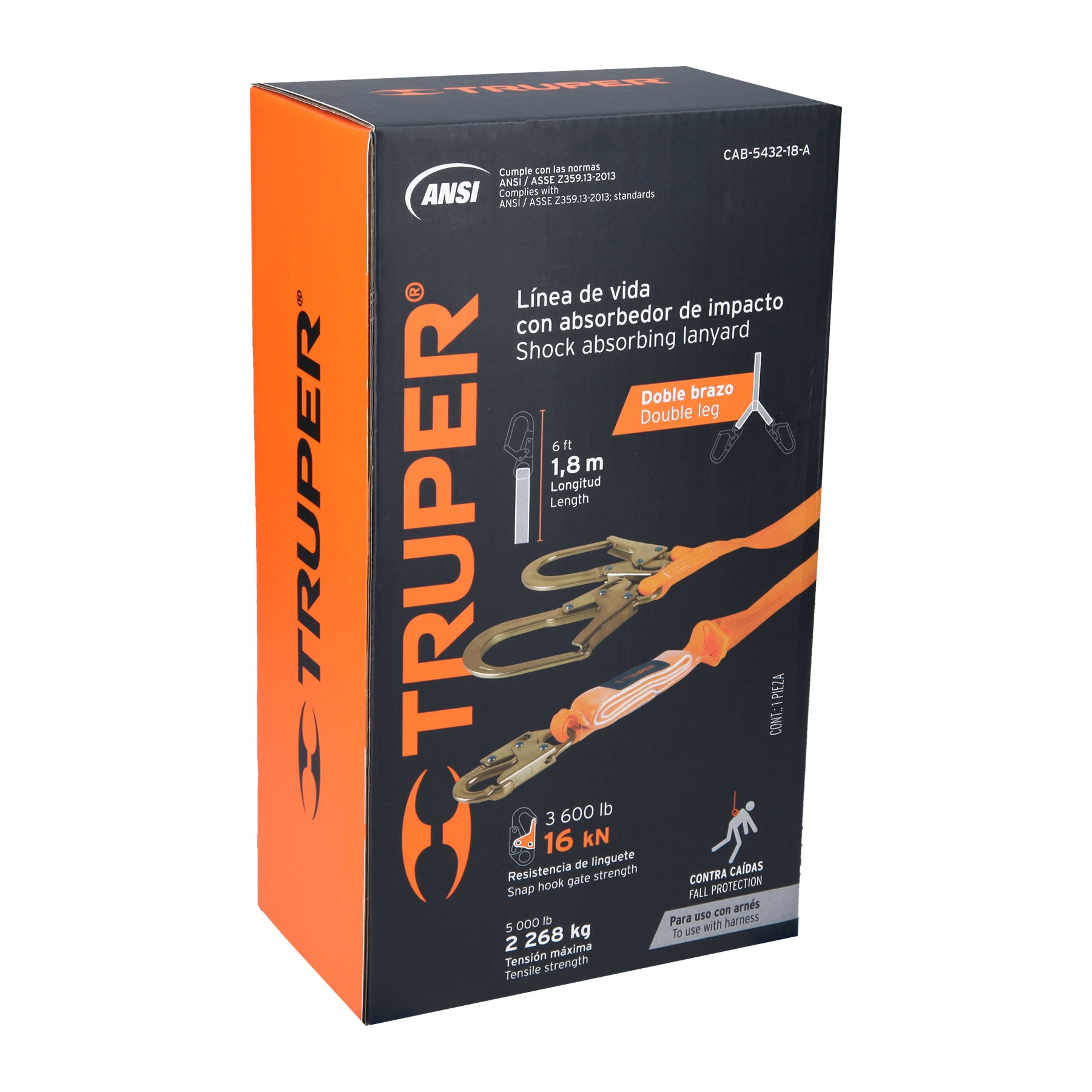 Linea de Vida con Absorbedor de Impacto Doble Brazo Gancho Grande ANSI Truper