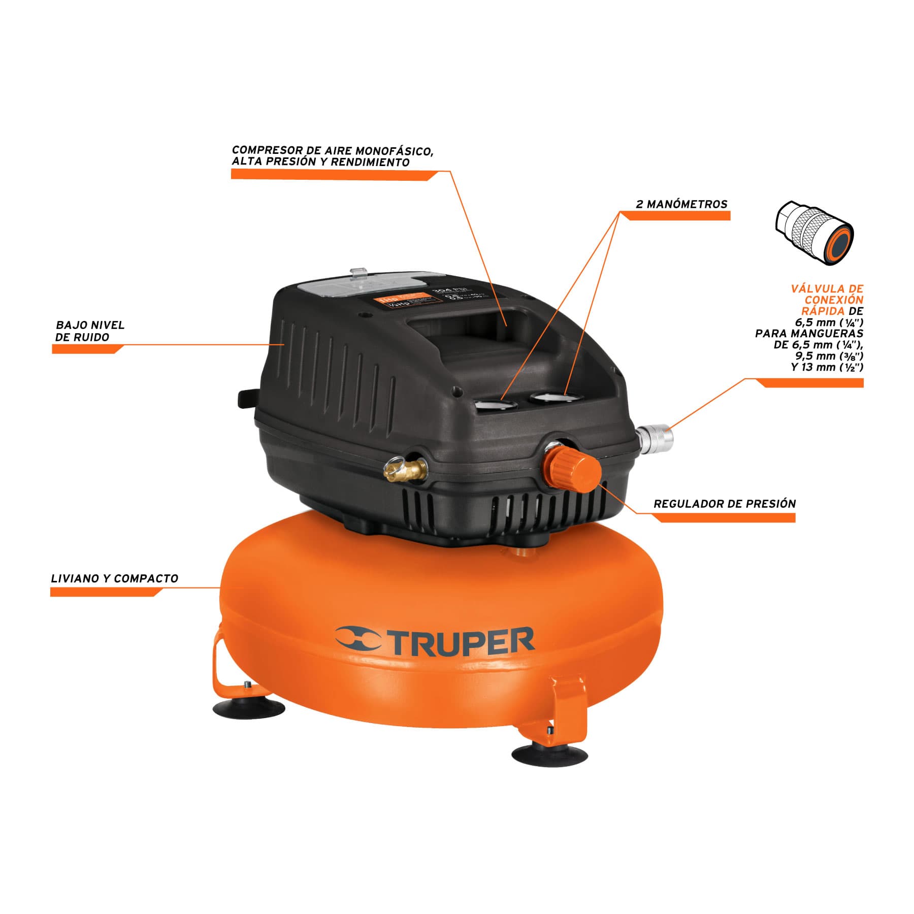 Compresor de Aire Libre de Aceite 12 Litros 1 HP Truper