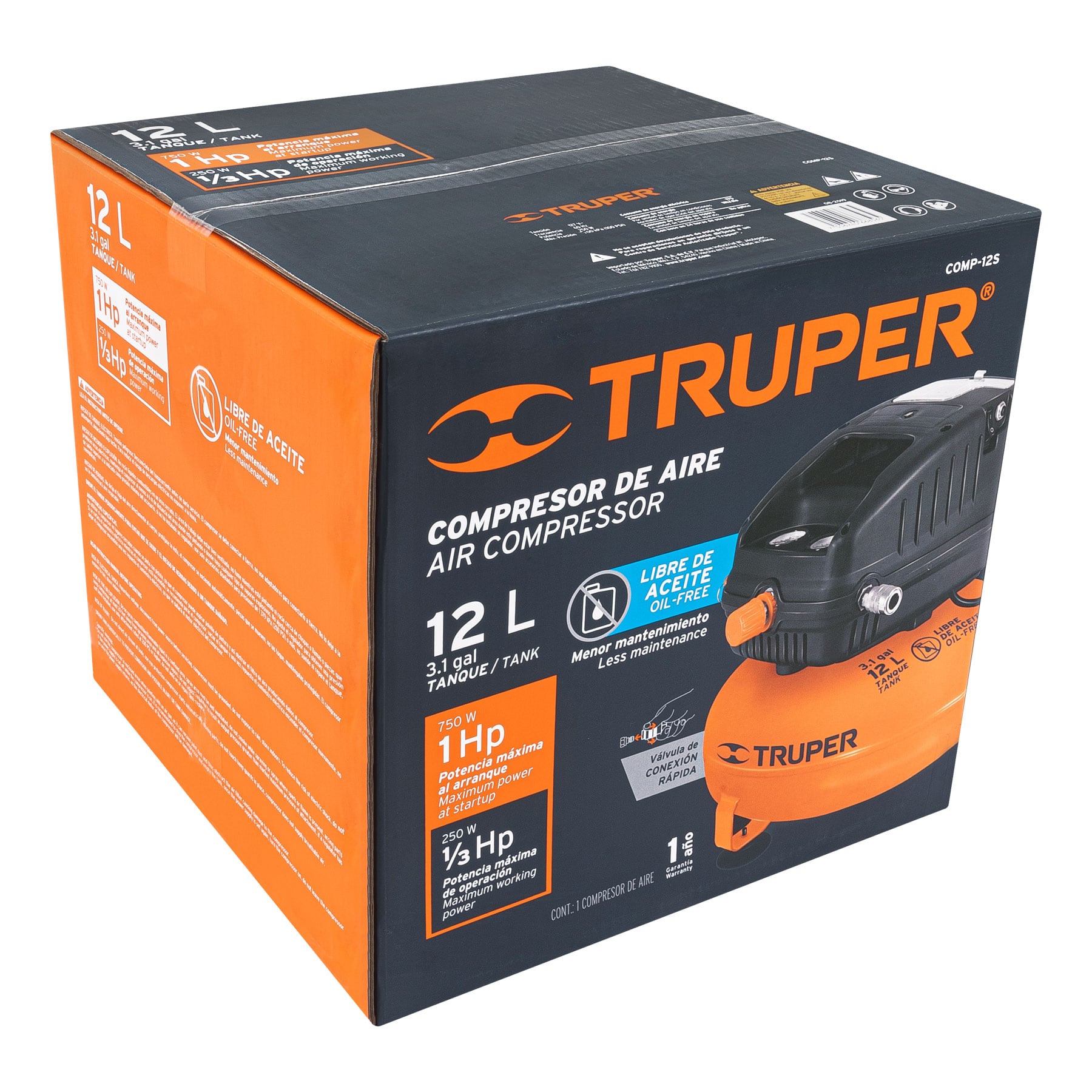 Compresor de Aire Libre de Aceite 12 Litros 1 HP Truper