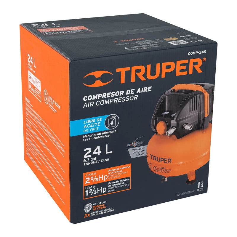 Compresor de Aire Libre de Aceite 24 Litros 2-2/3 HP Truper