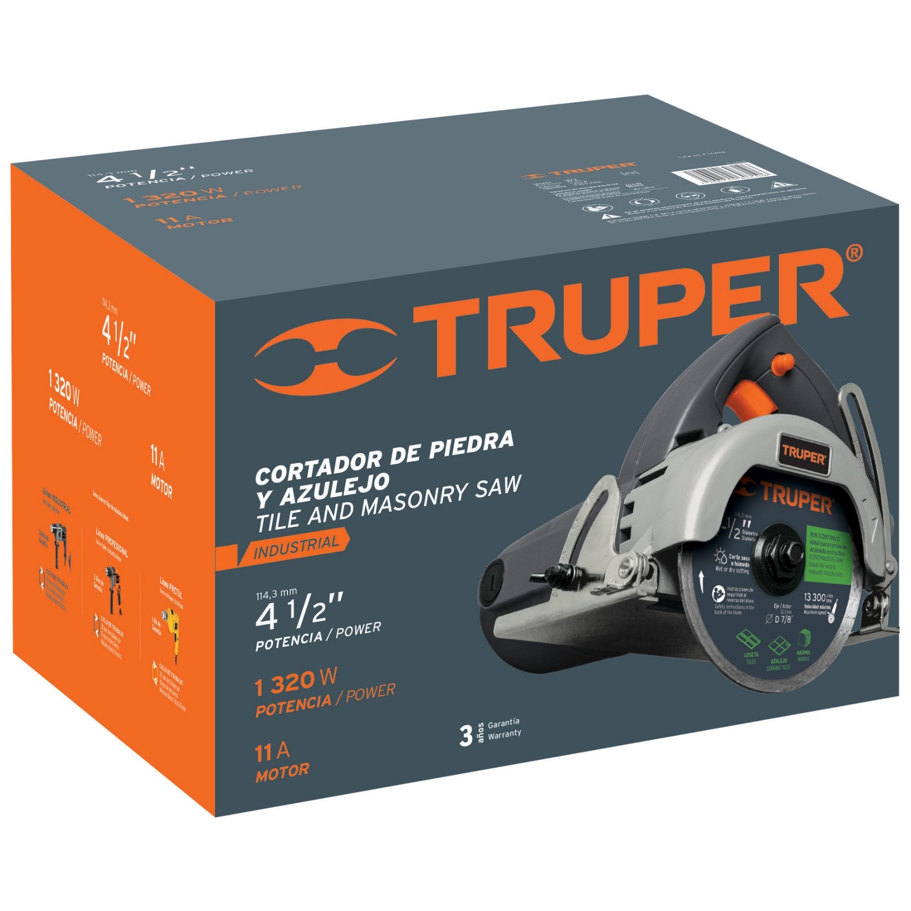 Cortadora de Azulejo 4"1/2 1,320 Watts Truper Industrial