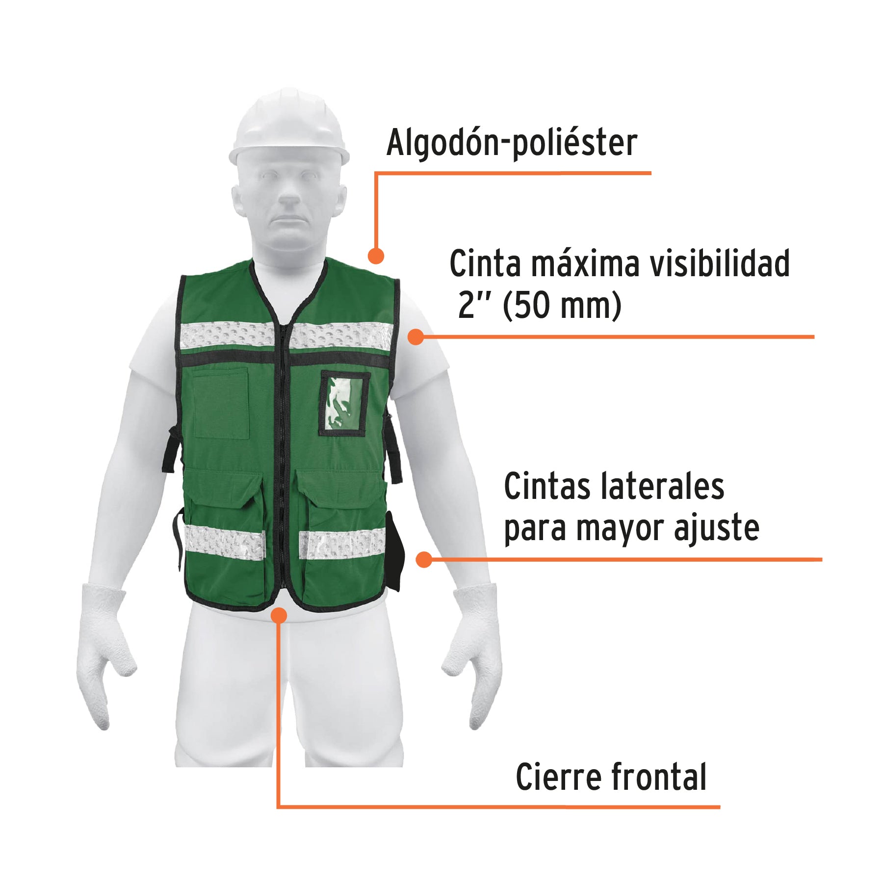 Chaleco Brigadista con Cintas Reflejantes Alta Visibilidad Truper Color Verde