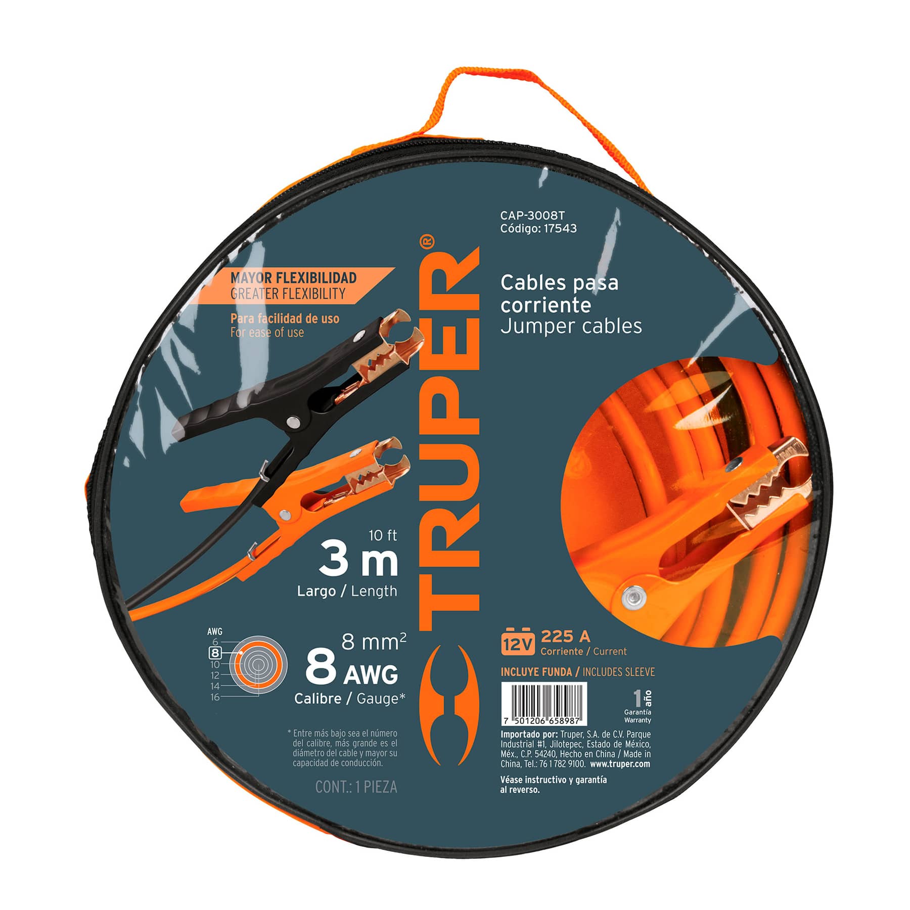 Cables pasa Corriente Calibre  8 AWG Largo 3 Metros Truper