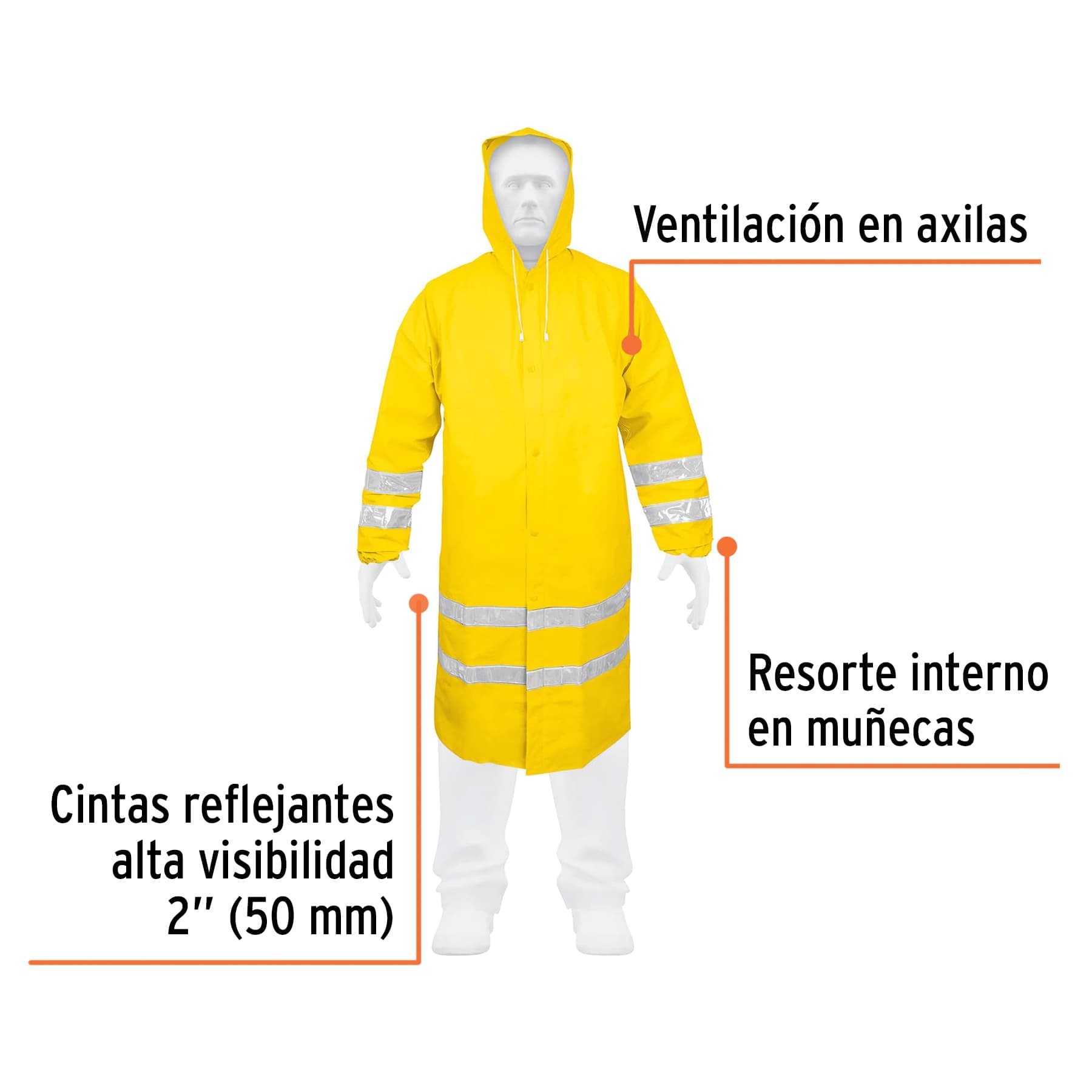 Gabardina Impermeable Doble Capa con Reflejante Truper Talla Grande