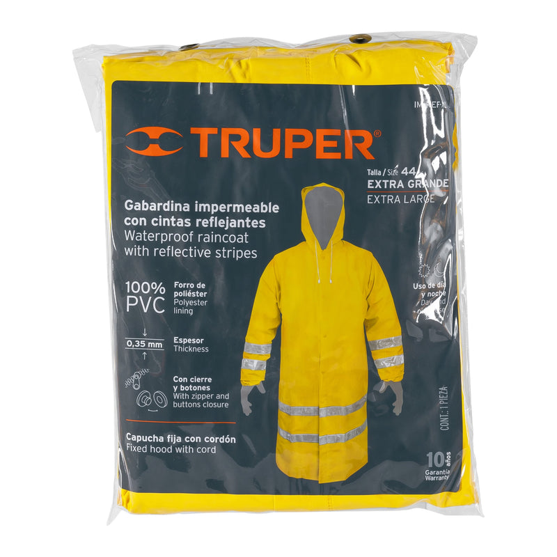 Gabardina Impermeable Doble Capa con Reflejante Truper Talla Extra Grande