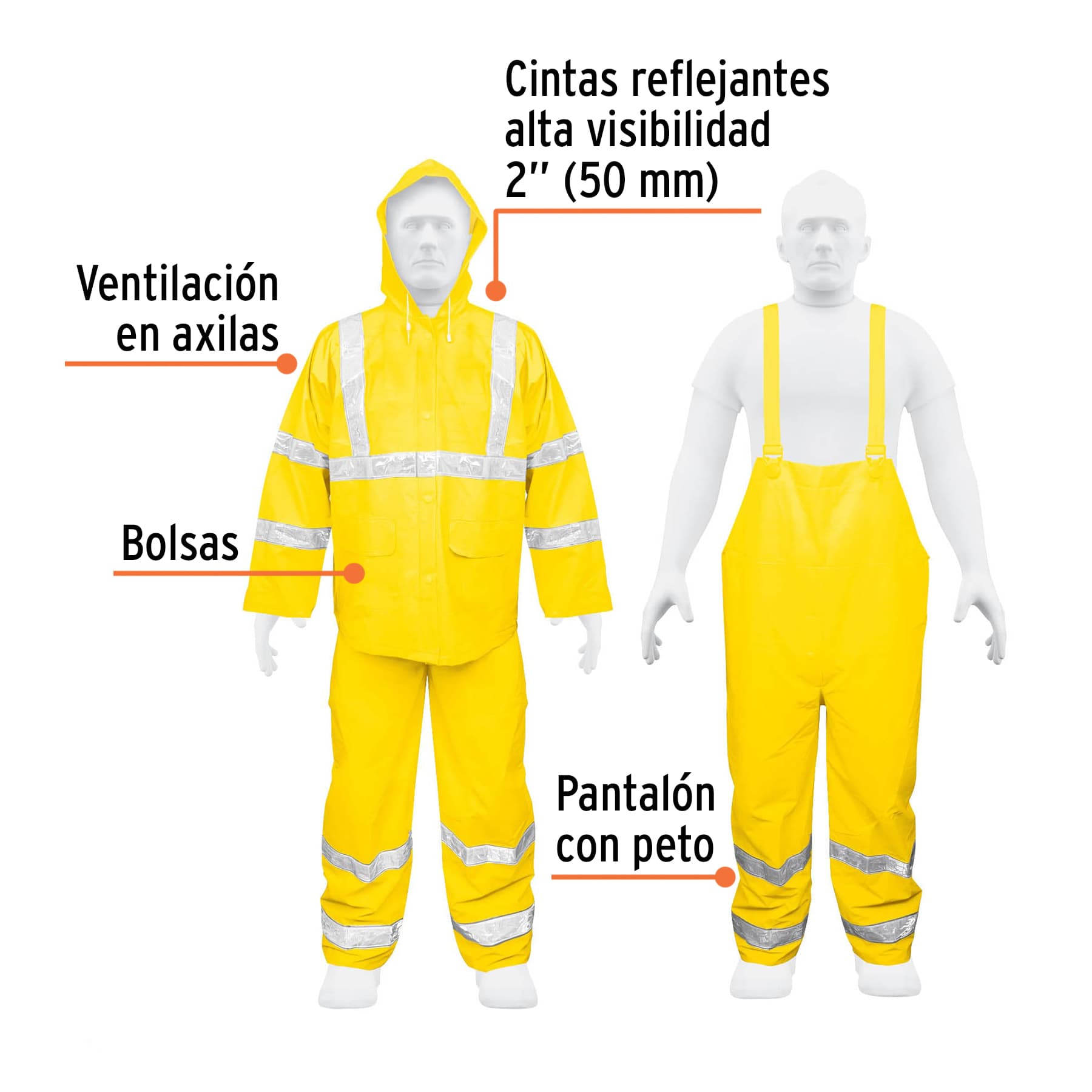 Conjunto Impermeable Doble Capa con Reflejantes Amarillo Truper Talla Chica