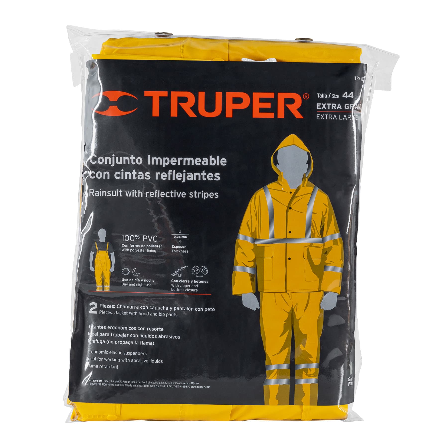 Conjunto Impermeable Doble Capa con Reflejantes Amarillo Truper Talla Extra Grande