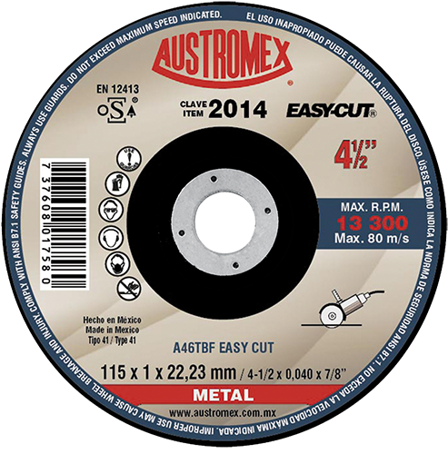 Disco Corte de Metal  4"1/2 Easy Cut 2014 Austromex