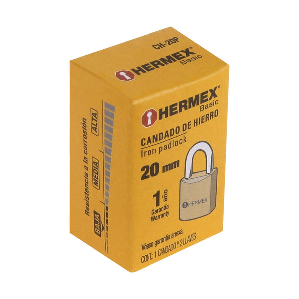 Candado de Hierro Color Laton 20 mm Hermex Basic Gancho Corto