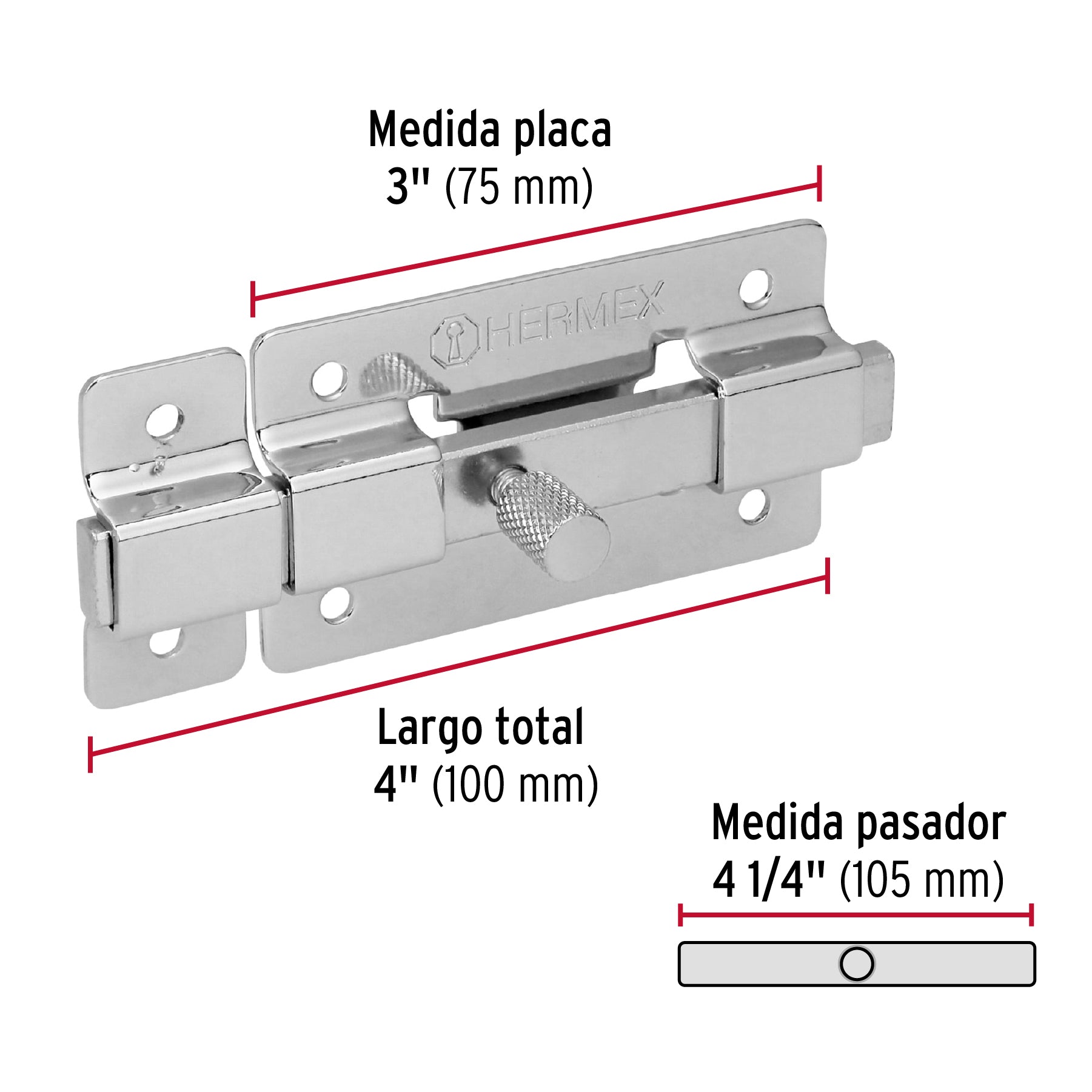 Pasador de Barra Plana Cromado Hermex 3"