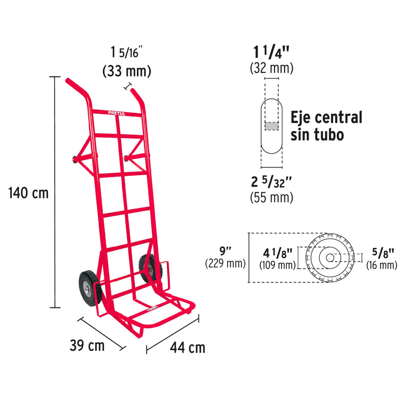 Diablo de Carga 450 Kilos Llanta Solida 9" Uso Industrial Rojo Pretul