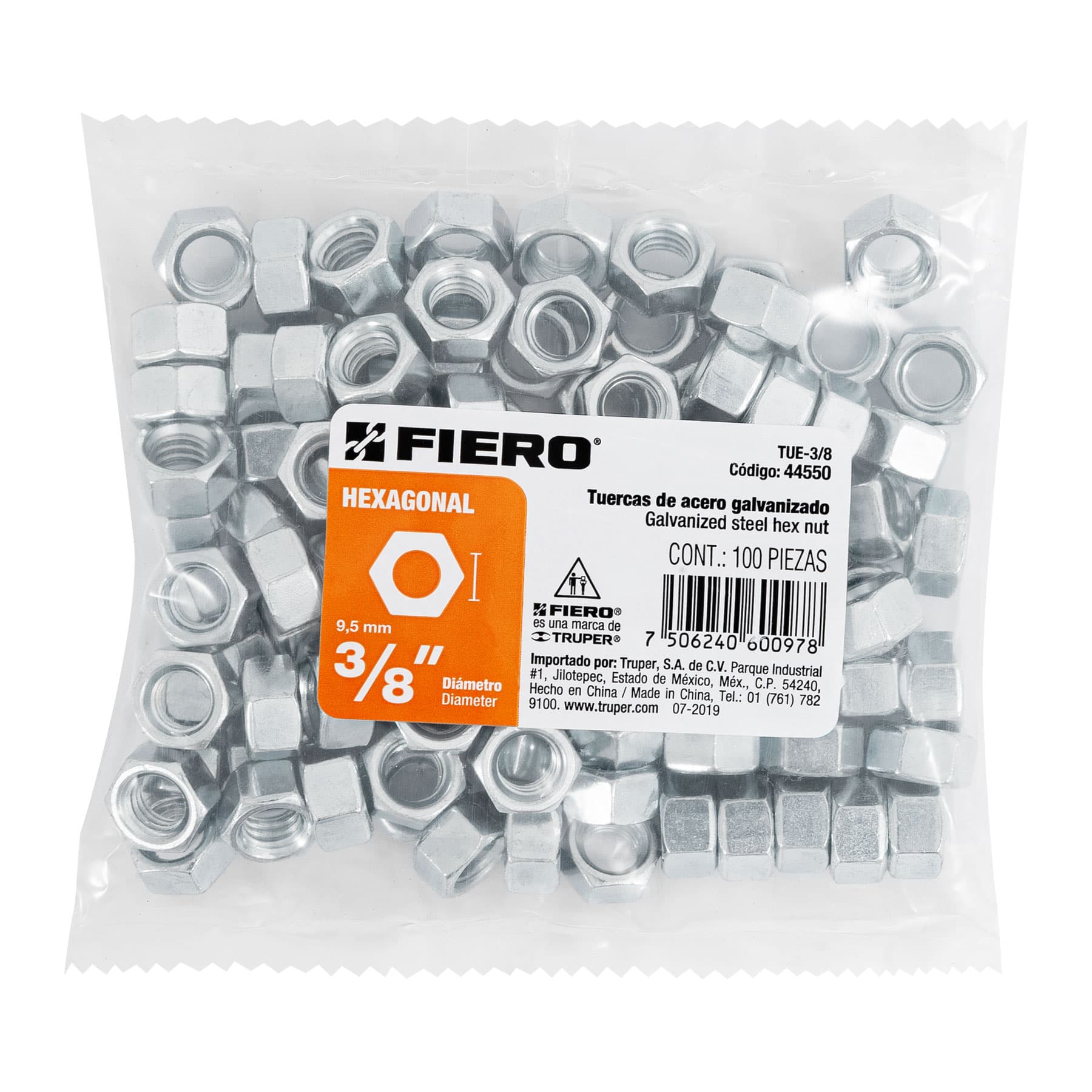 Tuerca Hexagonal 3/8" (10 mm) Fiero por Pieza