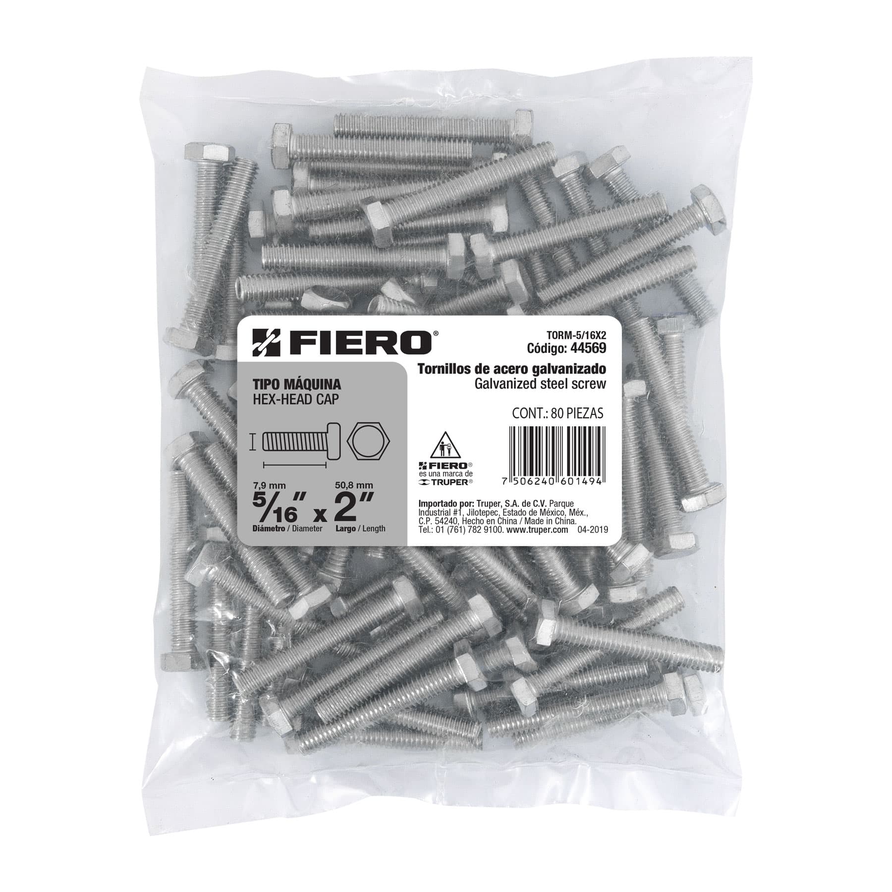 Tornillo Cabeza Hexagonal 5/16" (8 mm) X 2" Fiero