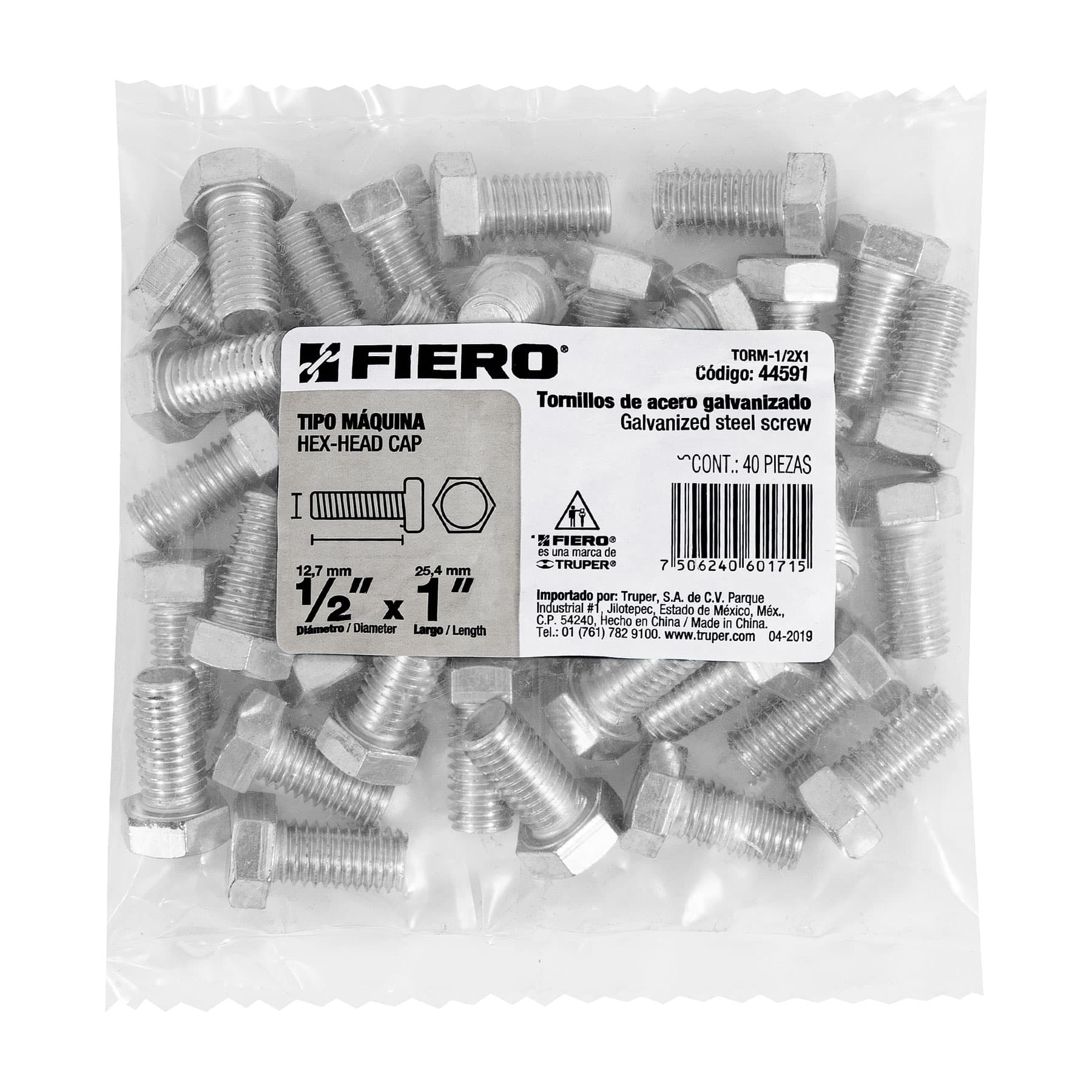 Tornillo Cabeza Hexagonal 1/2" (13 mm) X 1" Fiero