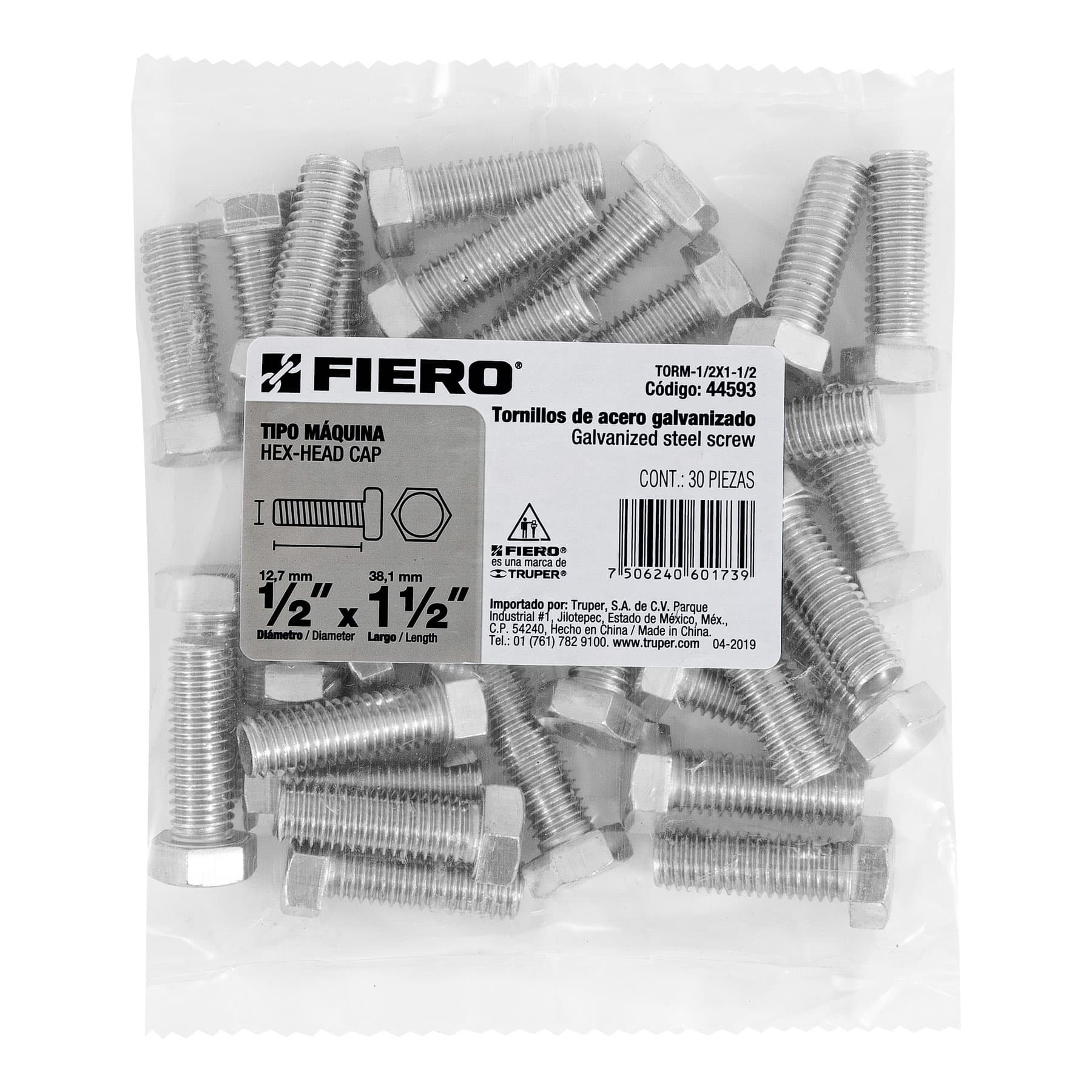 Tornillo Cabeza Hexagonal 1/2" (13 mm) X 1"1/2 Fiero