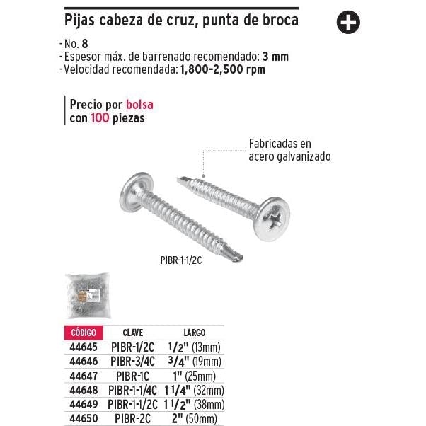 Pija Punta de Broca No 8 x 1" (25 mm) Fiero por Pieza